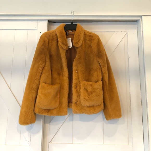 NWT H&M Divided S Mustard Soft Plush Cropped Snap Front Jacket - Picture 6 of 6
